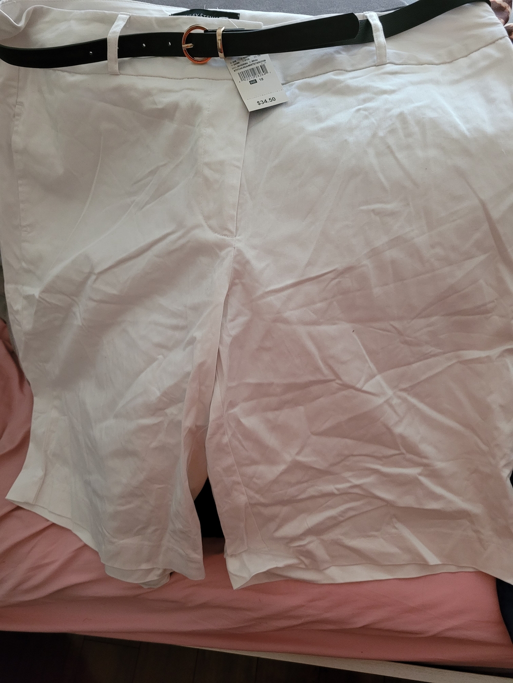 Ashley Stewart White Tailored Bermuda Shorts with Black Belt